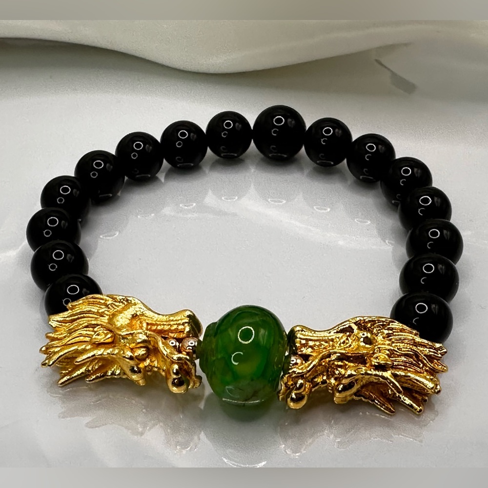 ONYX + AGATE NATURAL STONES BRACELET size 7.5” - Picture 4 of 9